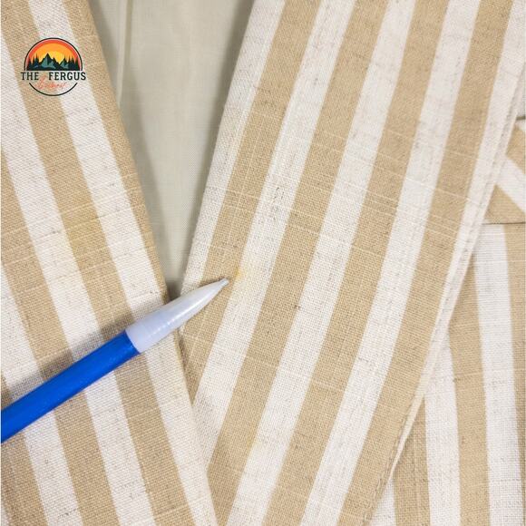 Kentucky Derby Blazer Linen Blend Wide Lapel Preppy Stripes Tan White Size 18 - Picture 7 of 16